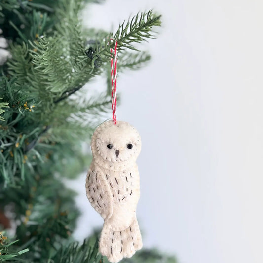 Hand-Stitched Owl Ornament- White